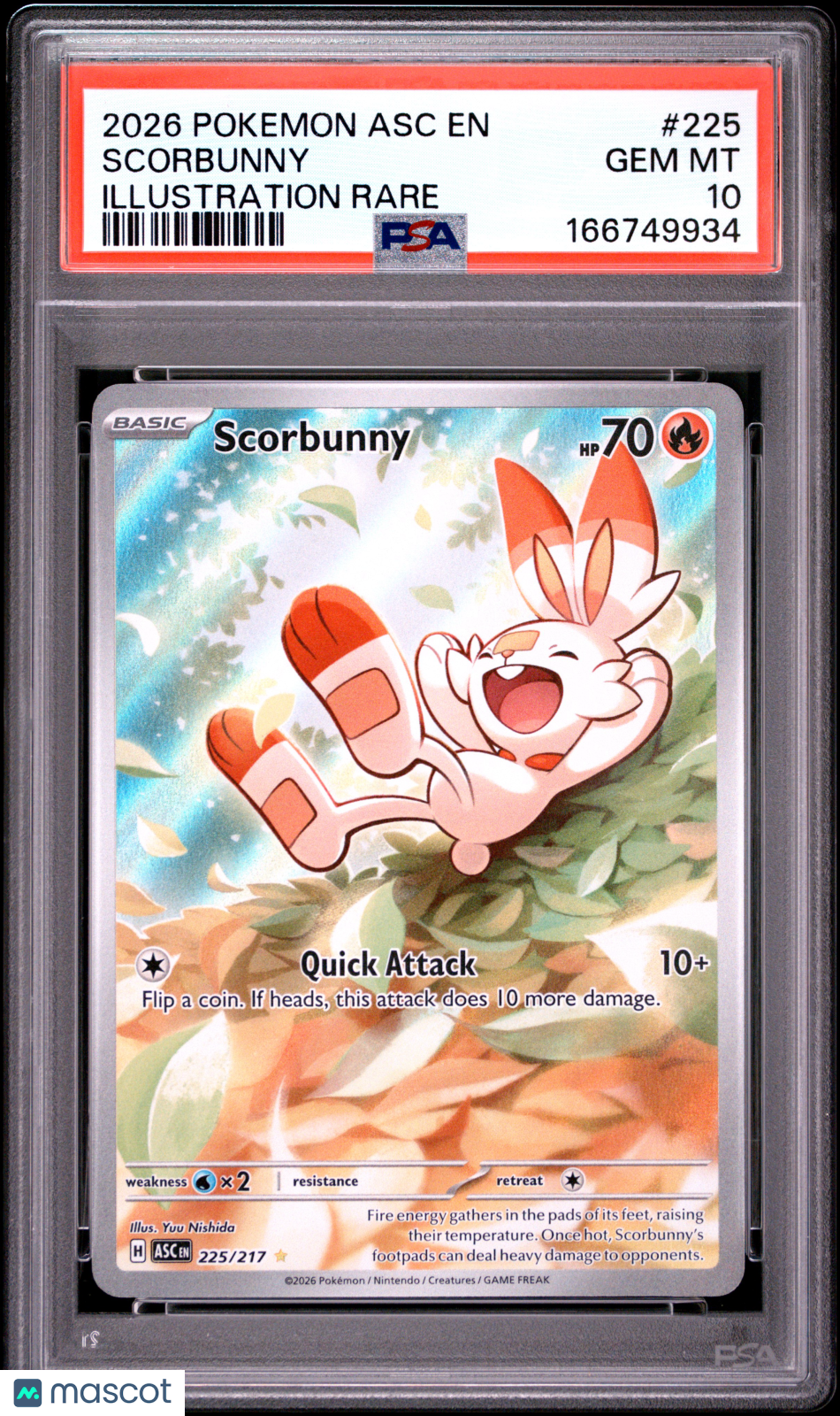 2026 Pokemon Asc EN-Ascended Heroes Scorbunny #225 Illustration Rare PSA 10