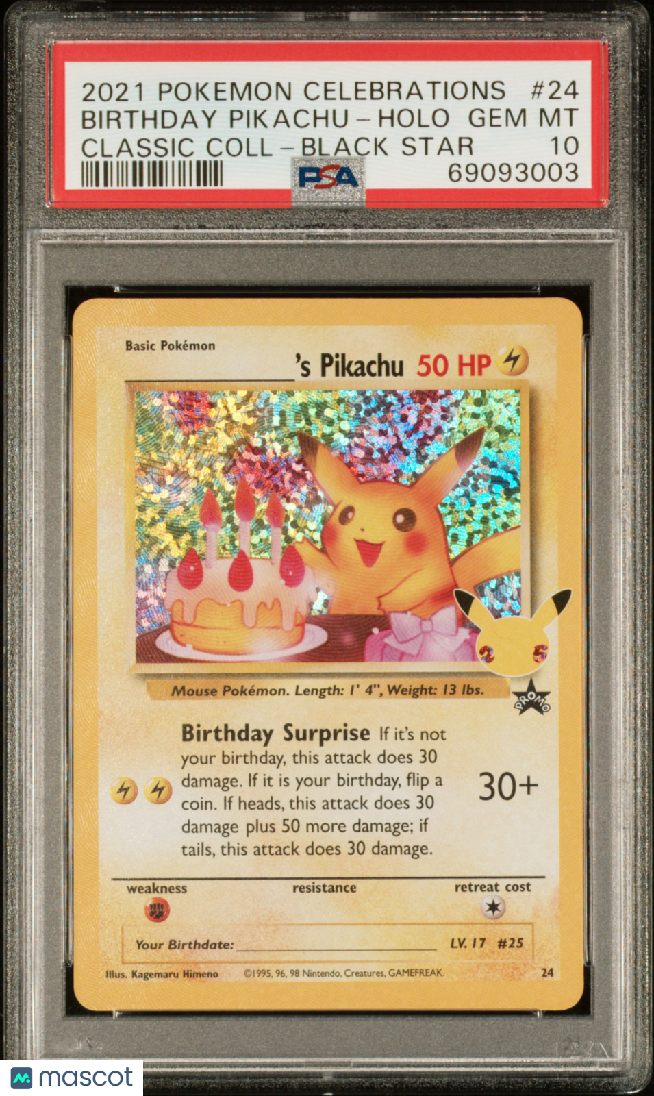 2021 Pokemon Celebrations Classic Collection Birthday Pikachu #24 Classic Coll-Black Star PSA 10