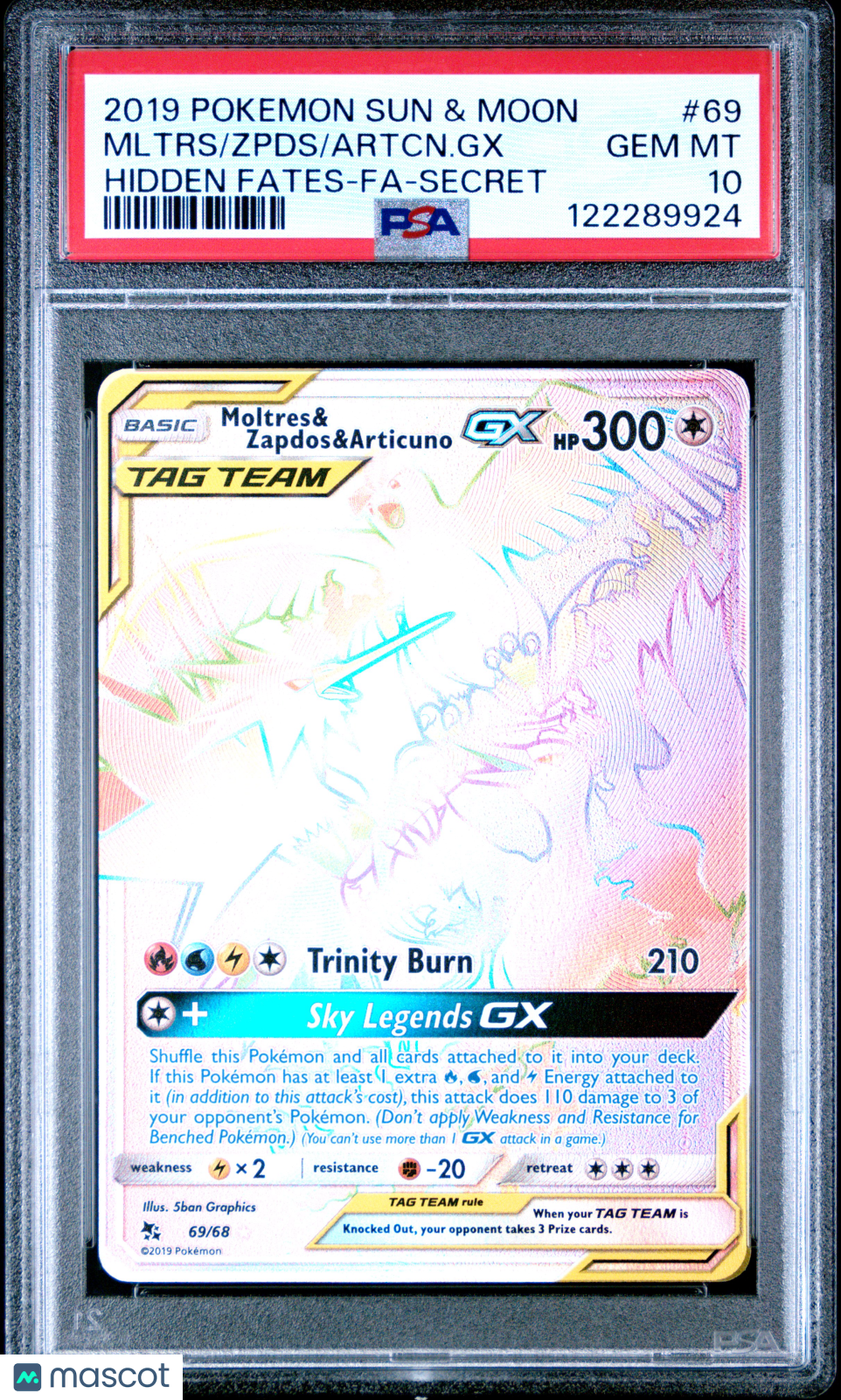 2019 Pokemon Sun & Moon Hidden Fates Artcn. GX Zpds Mltrs #69 Hidden Fates-Fa-Secret PSA 10