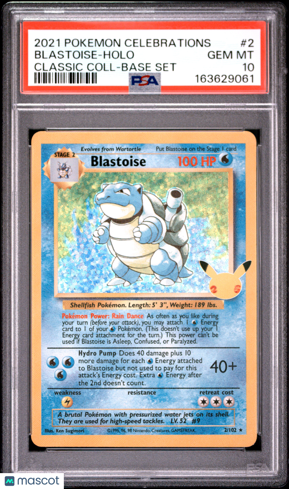 2021 Pokemon Celebrations Classic Collection Blastoise #2 Classic Coll-Base Set PSA 10