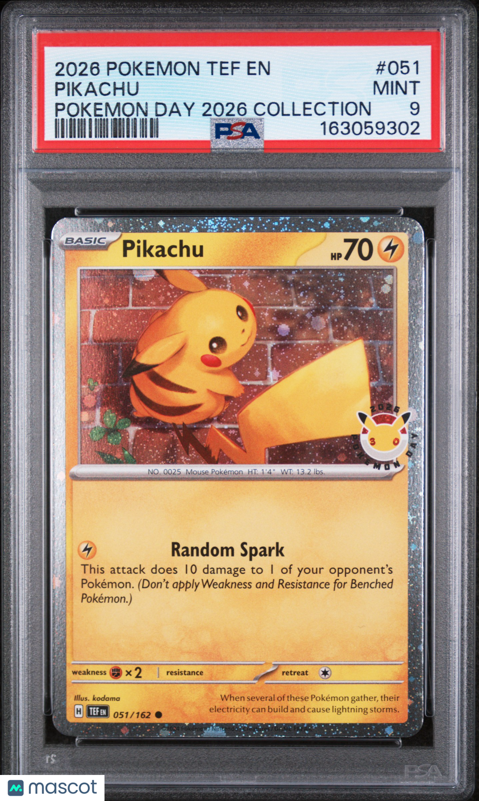 2026 Pokemon Tef EN-Temporal Forces Pikachu #051 Pokemon Day 2026 Collection PSA 9