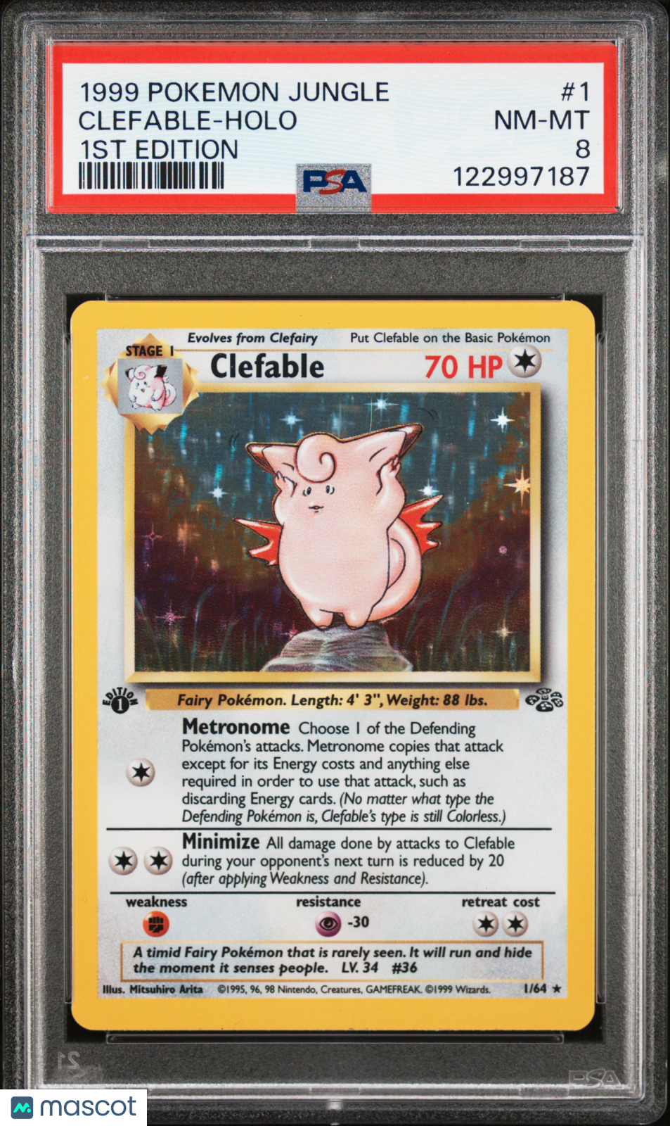 1999 Pokemon Jungle Clefable #1 1ST Edition PSA 8