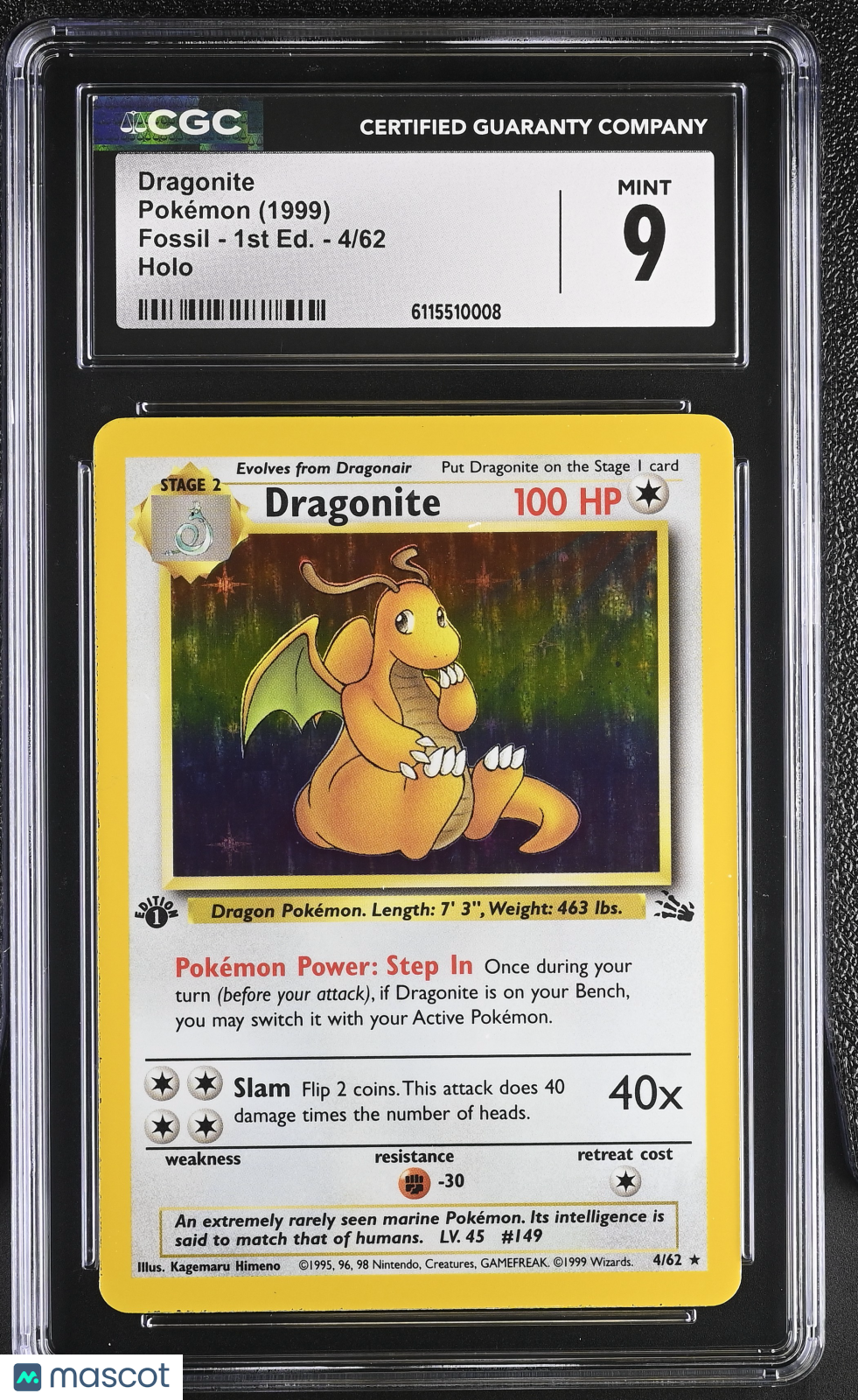 1999 Pokemon Dragonite #4/62 1st Edition CGC 9