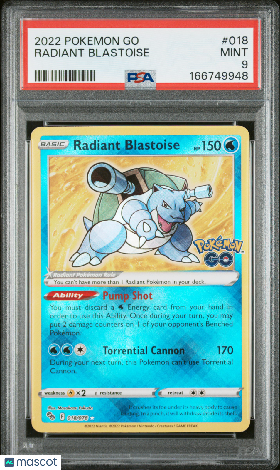 2022 Pokemon Go Radiant Blastoise #018 PSA 9