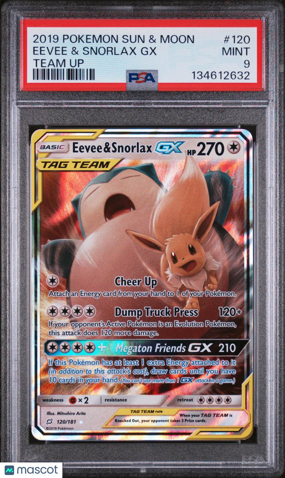 2019 Pokemon Sun & Moon Team Up Eevee & Snorlax GX #120 Team Up PSA 9