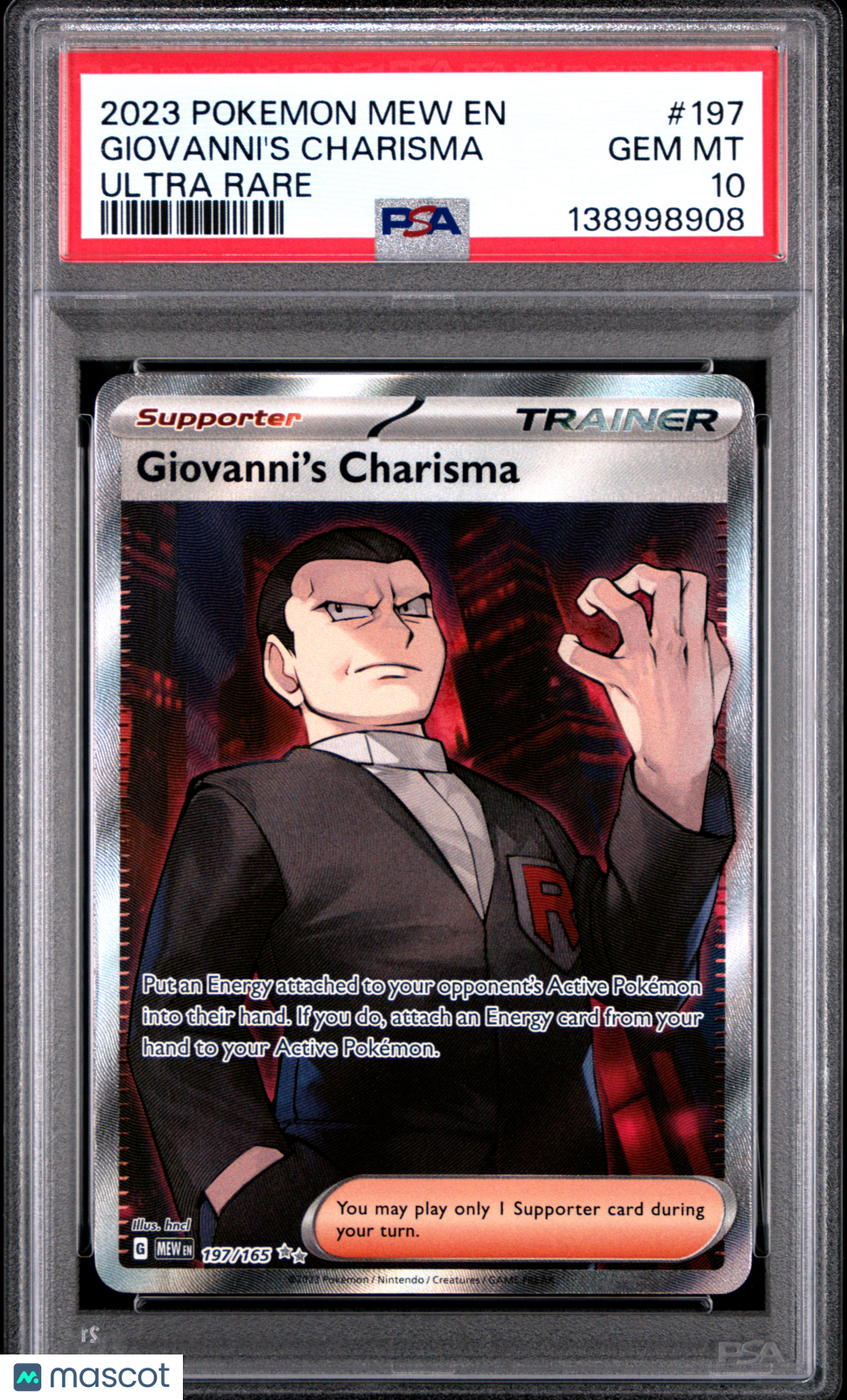 2023 Pokemon Mew EN-151 Giovanni's Charisma #197 Ultra Rare PSA 10