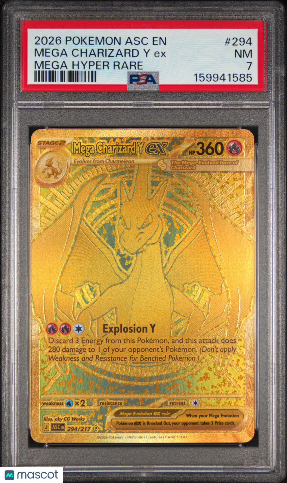 2026 Pokemon Asc EN-Ascended Heroes Mega Charizard Y EX #294 Mega Hyper Rare PSA 7