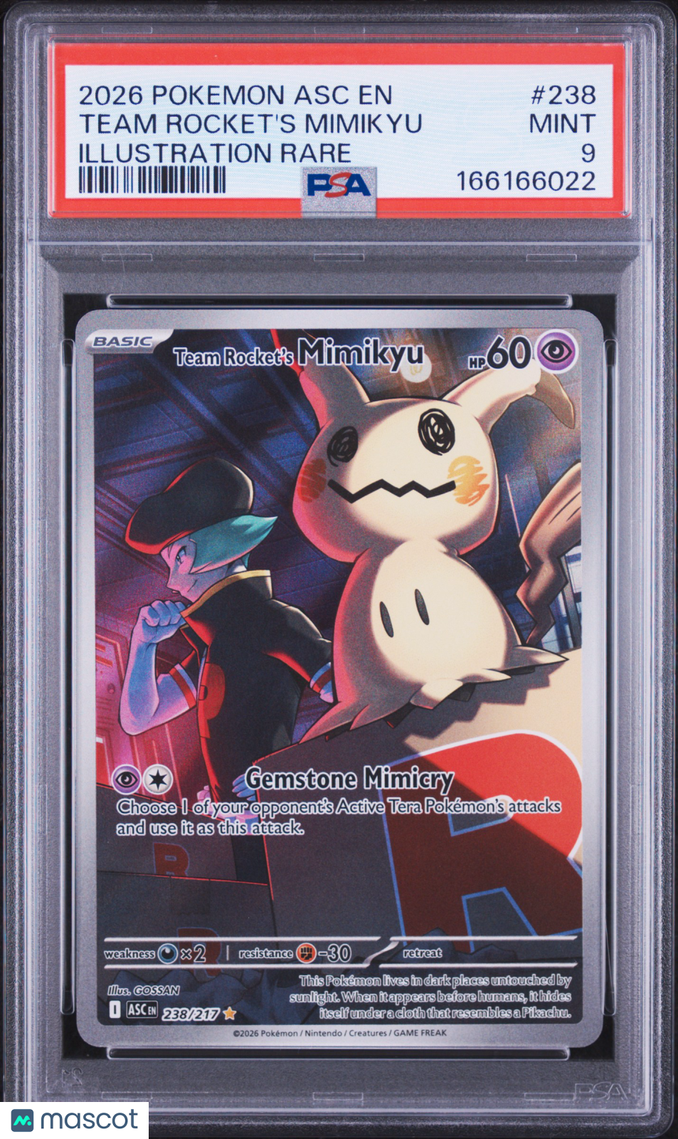 2026 Pokemon Asc EN-Ascended Heroes Team Rocket's Mimikyu #238 Illustration Rare PSA 9