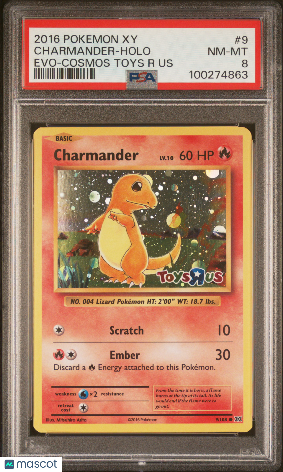 2016 Pokemon Xy Evolutions Charmander #9 Evo-Cosmos Toys R Us PSA 8