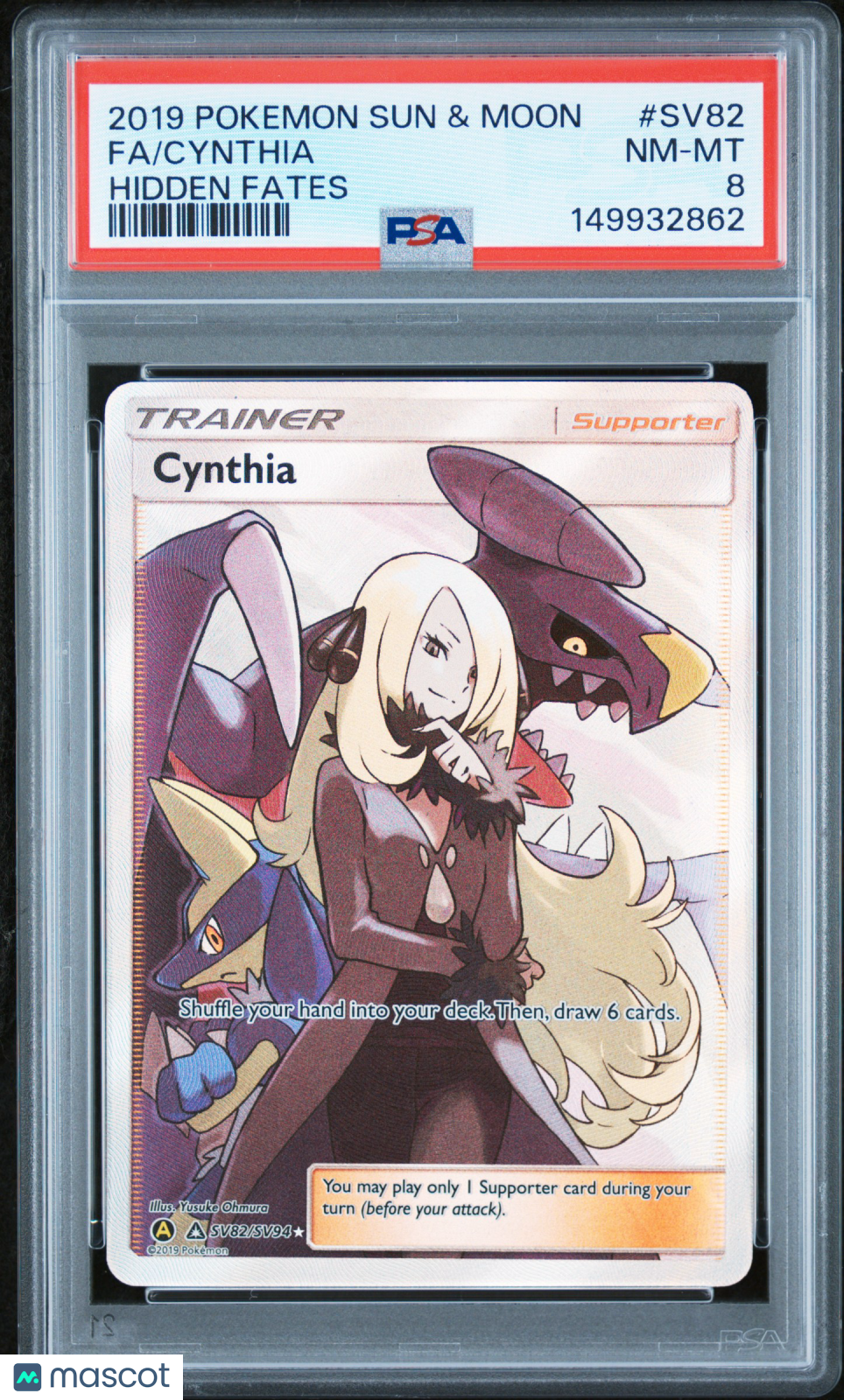 2019 Pokemon Sun & Moon Hidden Fates Cynthia #SV82 Fa Hidden Fates PSA 8