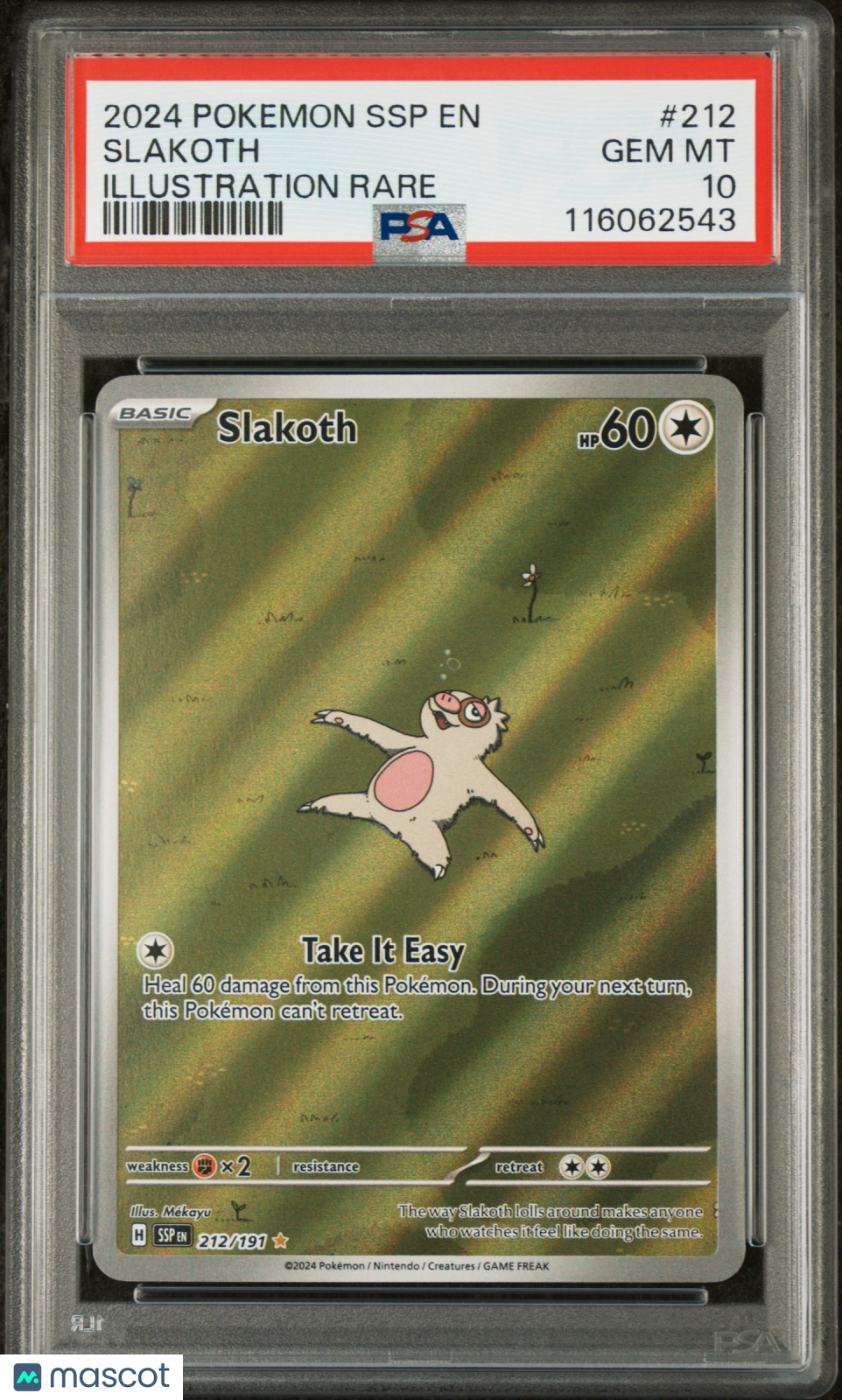 2024 Pokemon SSP EN-Surging Sparks Slakoth #212 Illustration Rare PSA 10