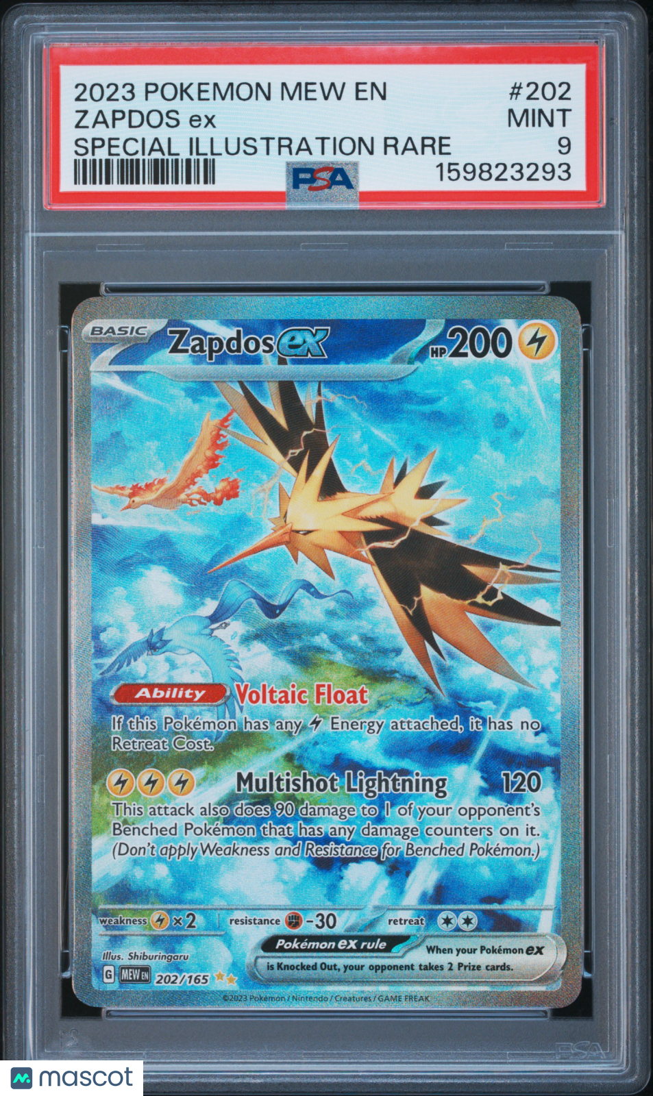 2023 Pokemon Mew EN-151 Zapdos EX #202 Special Illustration Rare PSA 9