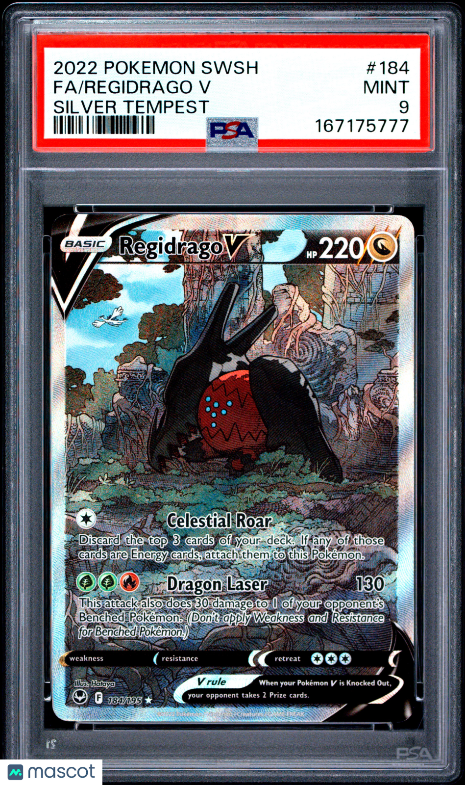 2022 Pokemon Sword & Shield Silver Tempest Regidrago V #184 Silver Tempest Fa PSA 9