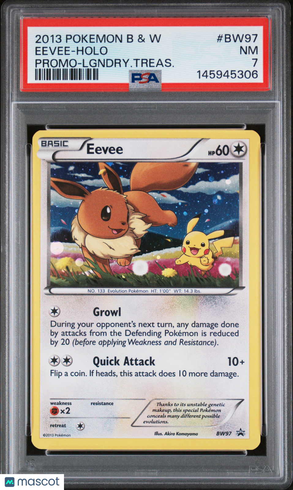 2013 Pokemon Black & White Promo Eevee #BW97 Promo-Lgndry.Treas. PSA 7
