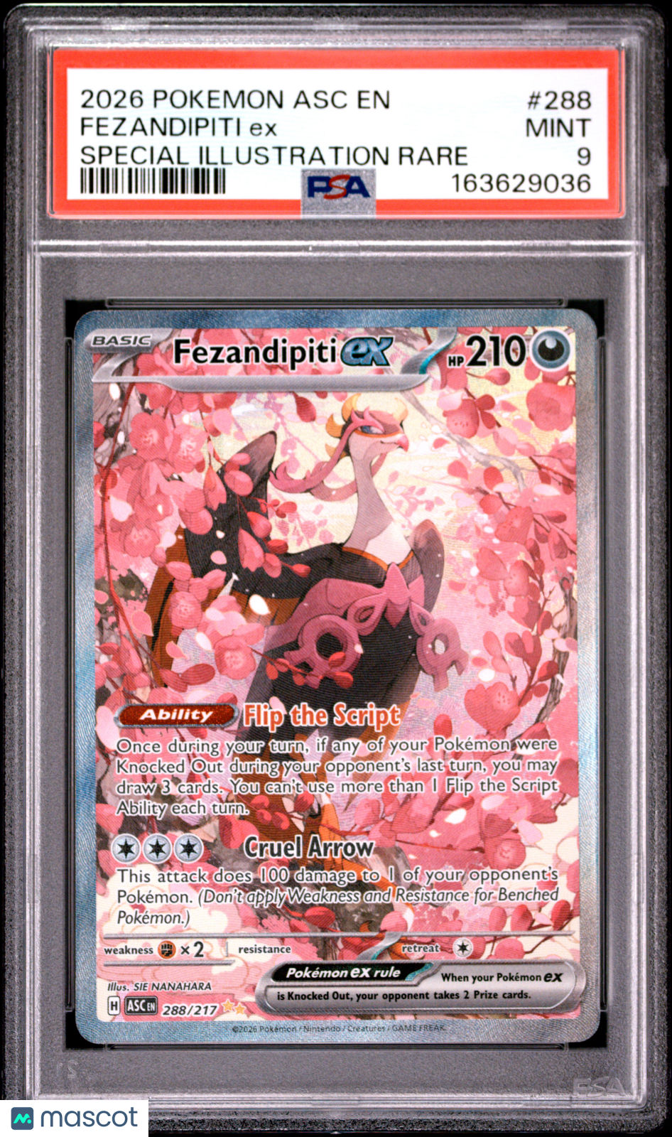 2026 Pokemon Asc EN-Ascended Heroes Fezandipiti EX #288 Special Illustration Rare PSA 9