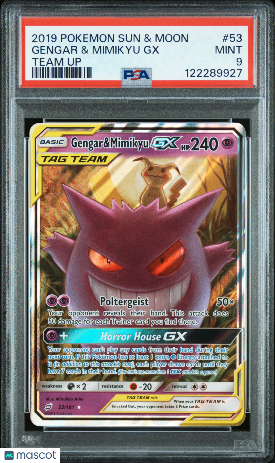 2019 Pokemon Sun & Moon Team Up Gengar & Mimikyu GX #53 Team Up PSA 9