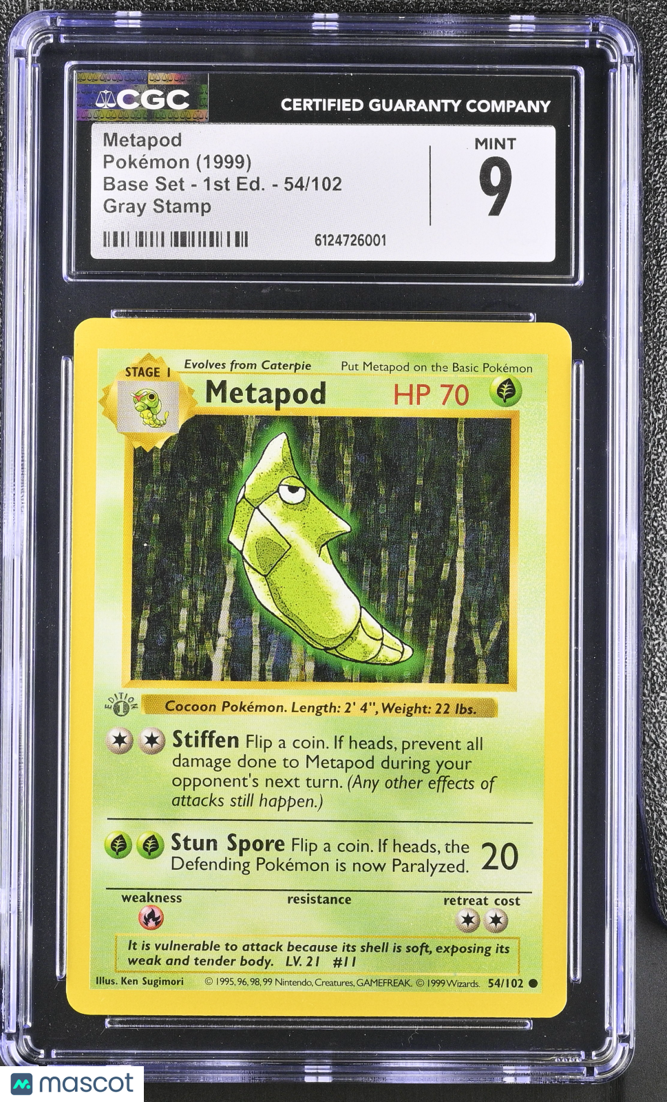 1999 Pokemon Metapod #54/102 1st Edition CGC 9