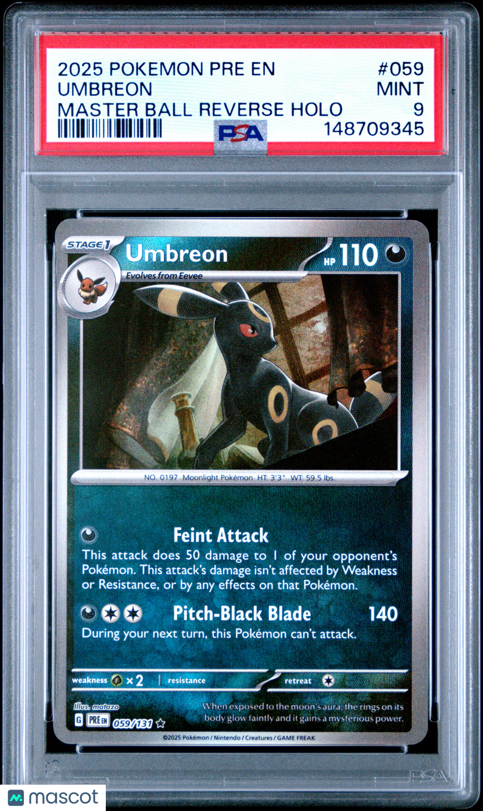 2025 Pokemon Pre EN-Prismatic Evolutions Umbreon #059 Master Ball Reverse Holo PSA 9