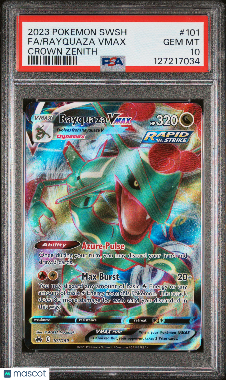 2023 Pokemon Sword And Shield Crown Zenith Rayquaza VMAX #101 Crown Zenith Fa PSA 10