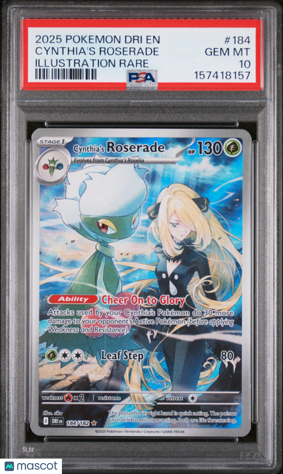 2025 Pokemon Dri EN-Destined Rivals Cynthia's Roserade #184 Illustration Rare PSA 10