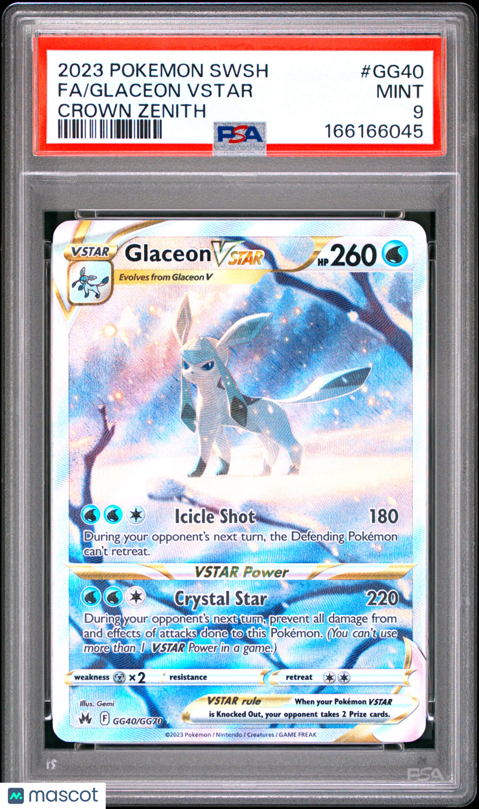 2023 Pokemon Sword And Shield Crown Zenith Glaceon VSTAR #GG40 Crown Zenith Fa PSA 9