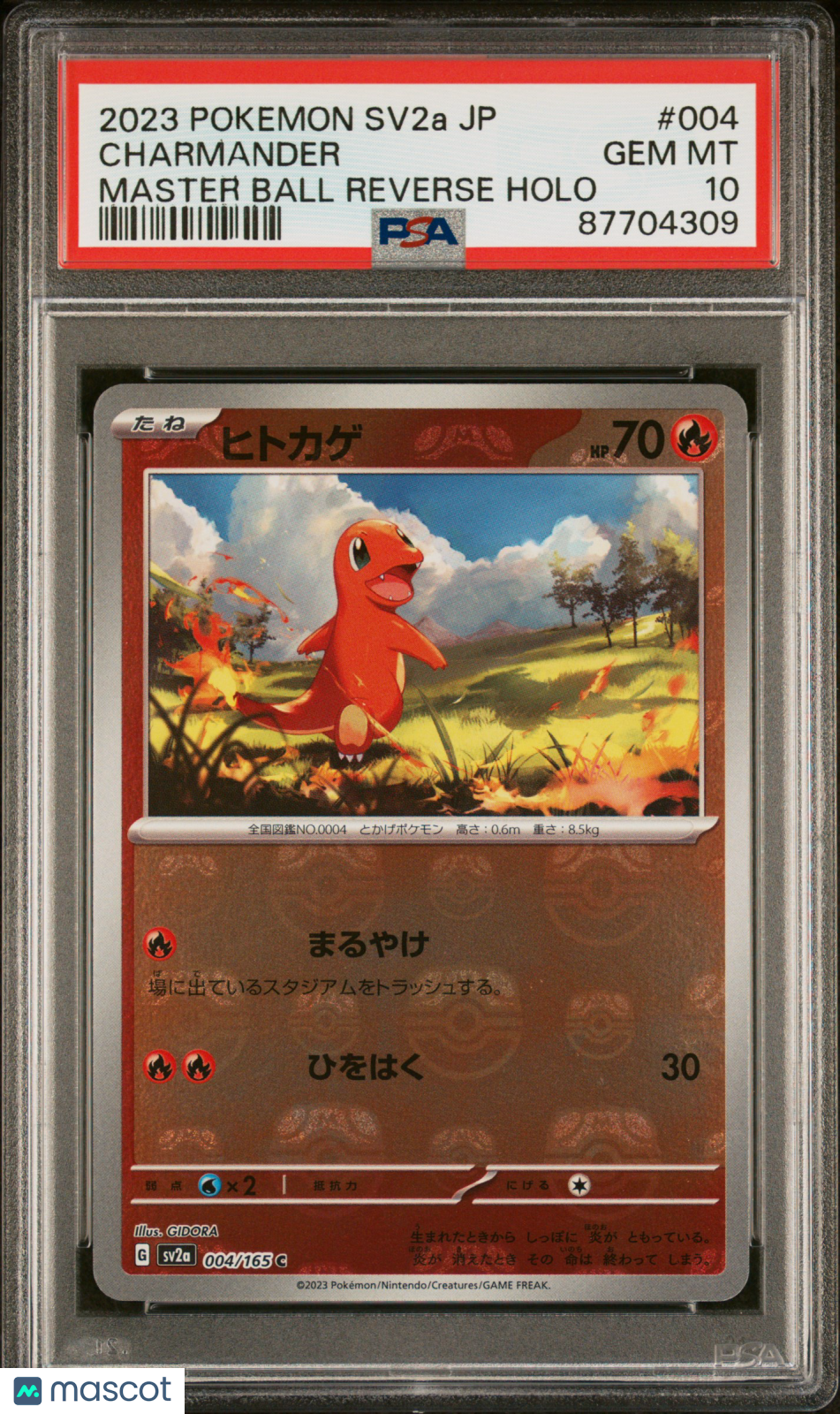 2023 Pokemon Japanese Sv2a-Pokemon 151 Charmander #004 Japanese Master Ball Reverse Holo PSA 10