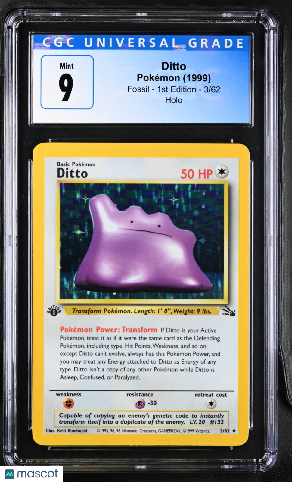 1999 Pokemon Ditto #3/62 1st Edition CGC 9