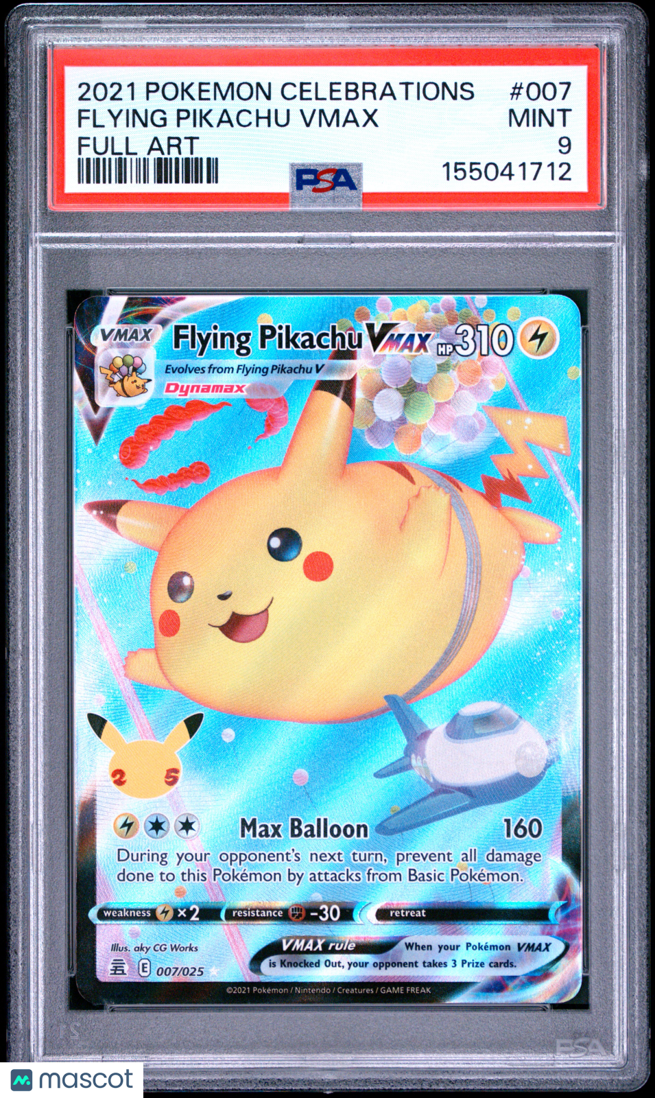 2021 Pokemon Celebrations Flying Pikachu VMAX #007 Full Art PSA 9