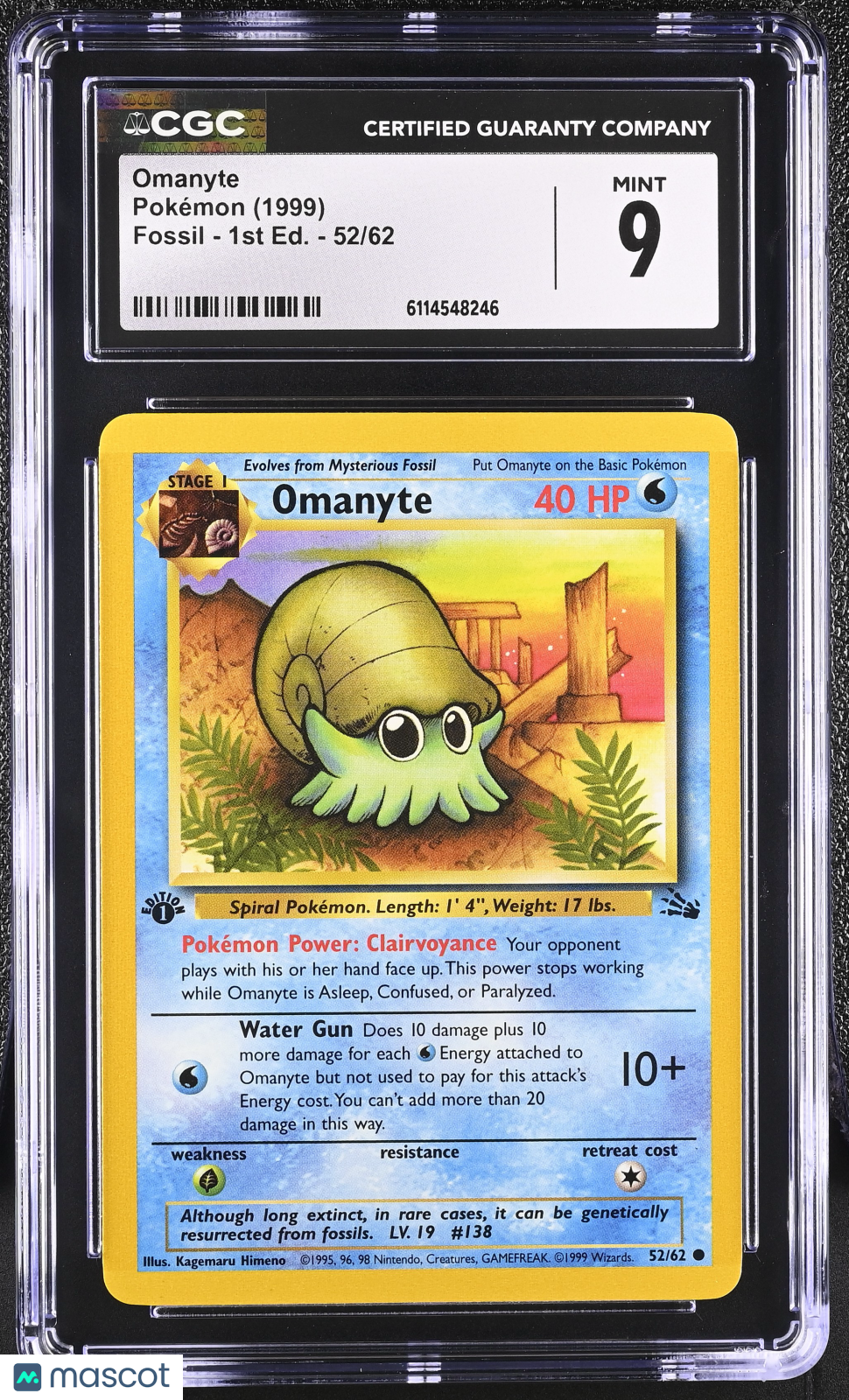 1999 Pokemon Omanyte #52/62 1st Edition CGC 9