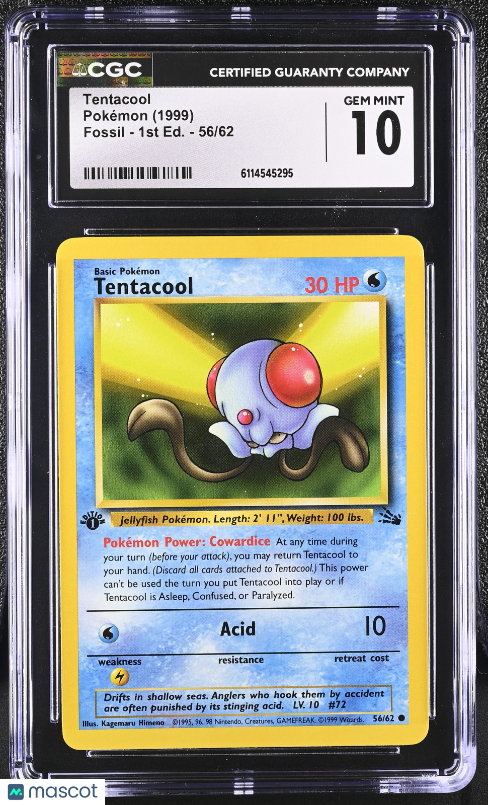 1999 Pokemon Tentacool #56/62 1st Edition CGC 10