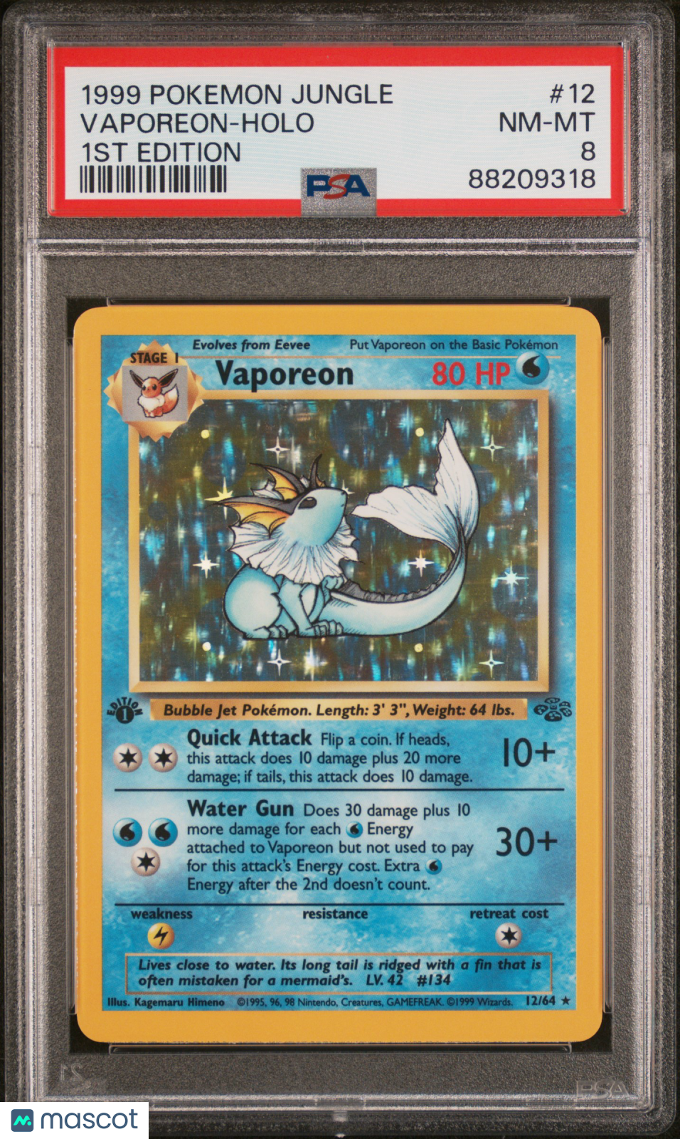 1999 Pokemon Jungle Vaporeon #12 1st Edition PSA 8