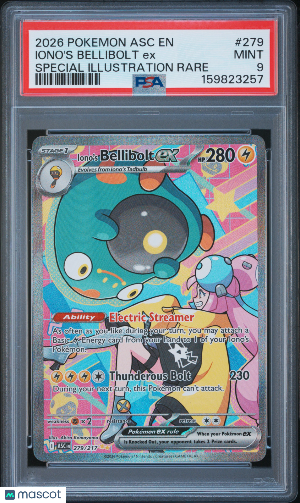 2026 Pokemon Asc EN-Ascended Heroes Iono's Bellibolt EX #279 Special Illustration Rare PSA 9