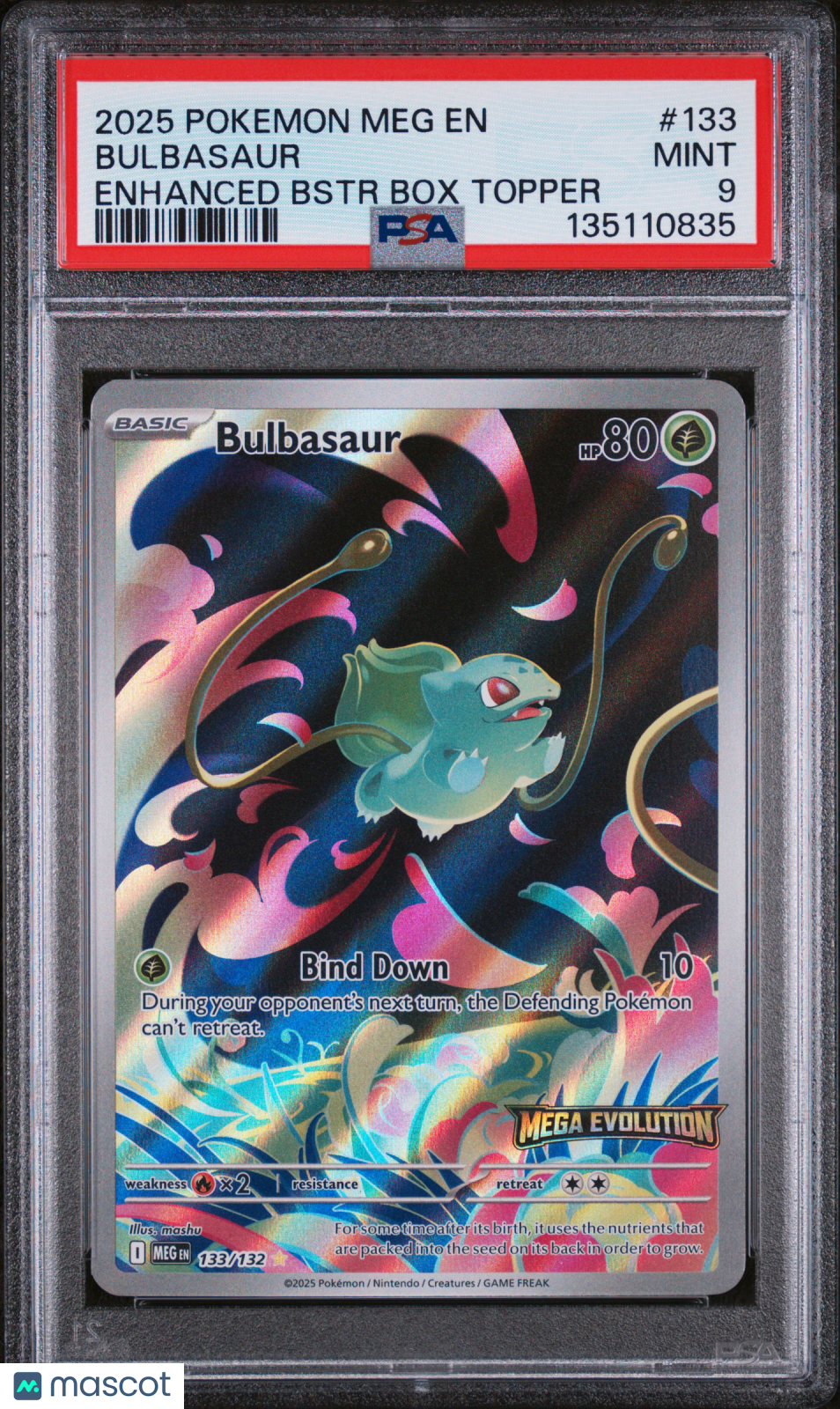 2025 Pokemon Meg EN-Mega Evolution Bulbasaur #133 Enhanced Bstr Box Topper PSA 9