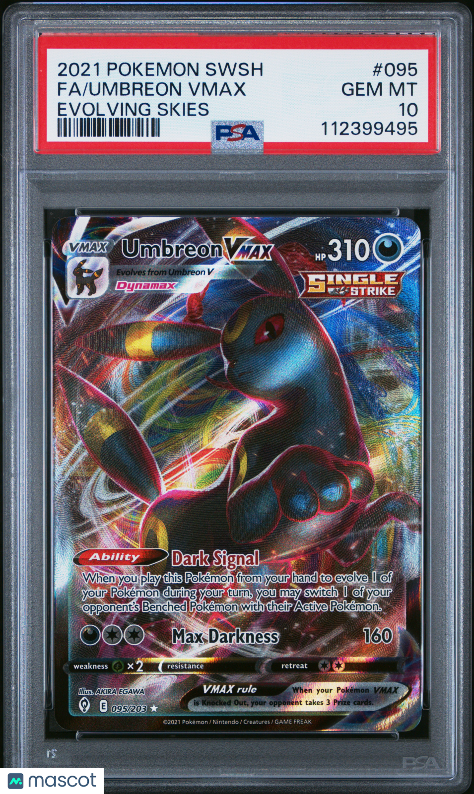 2021 Pokemon Sword & Shield Evolving Skies Umbreon VMAX #095 Evolving Skies Fa PSA 10