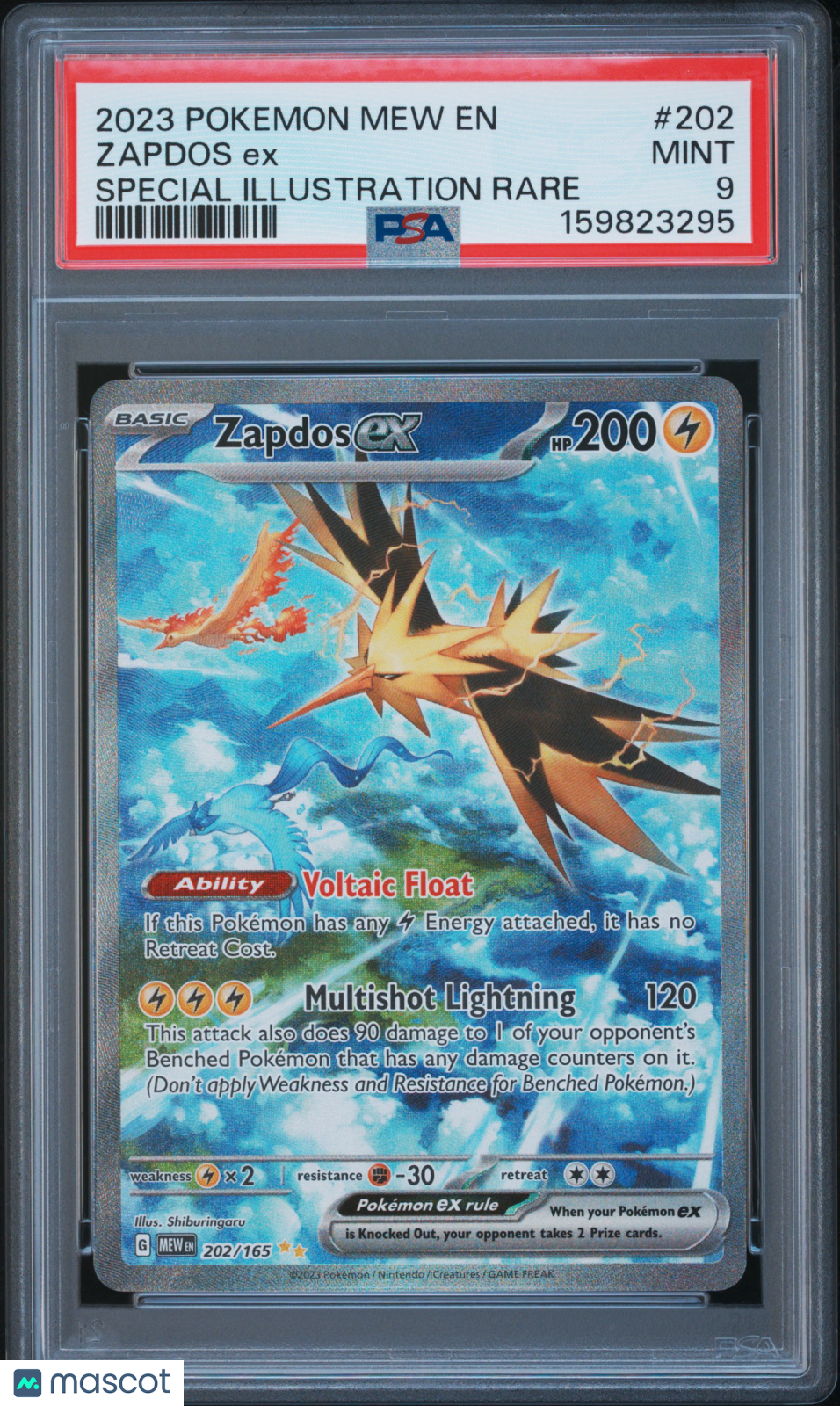 2023 Pokemon Mew EN-151 Zapdos EX #202 Special Illustration Rare PSA 9