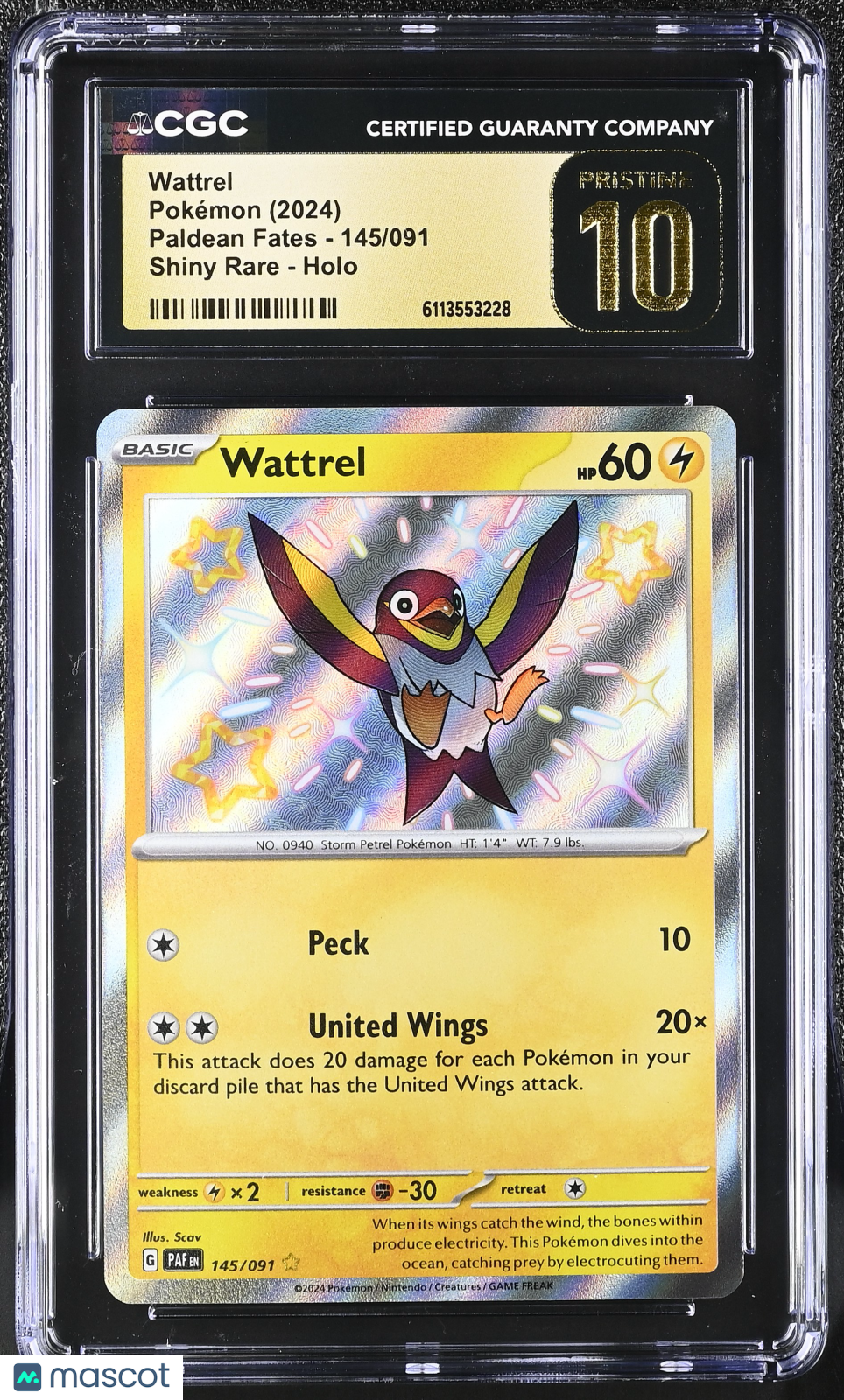 2024 Pokemon Wattrel #145/091 Shiny Rare CGC 10