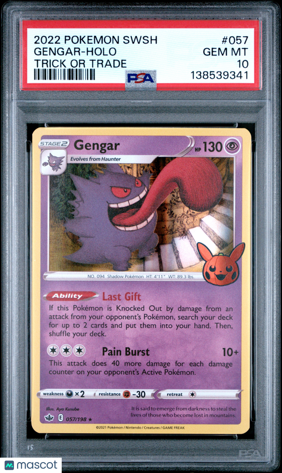 2021 Pokemon Sword & Shield Chilling Reign Gengar Trick or Trade PSA 10 #057