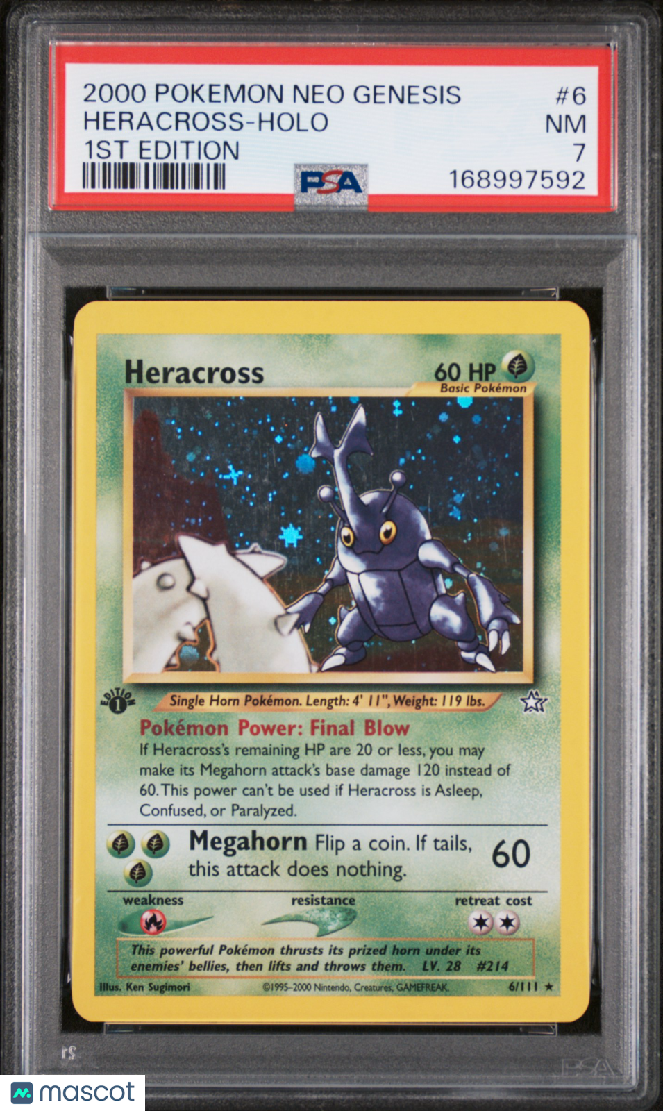 2000 Pokemon Neo Genesis 1st Edition Heracross #6 1st Edition PSA 7