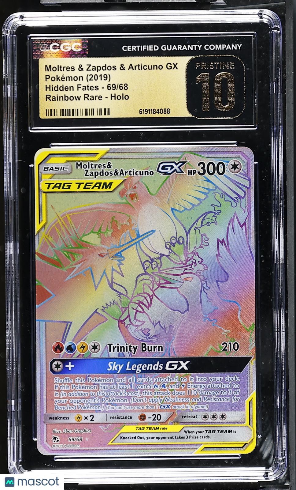 2019 Pokemon Hidden Fates Moltres & Zapdos & Articuno GX Rainbow  CGC 10 #69/68