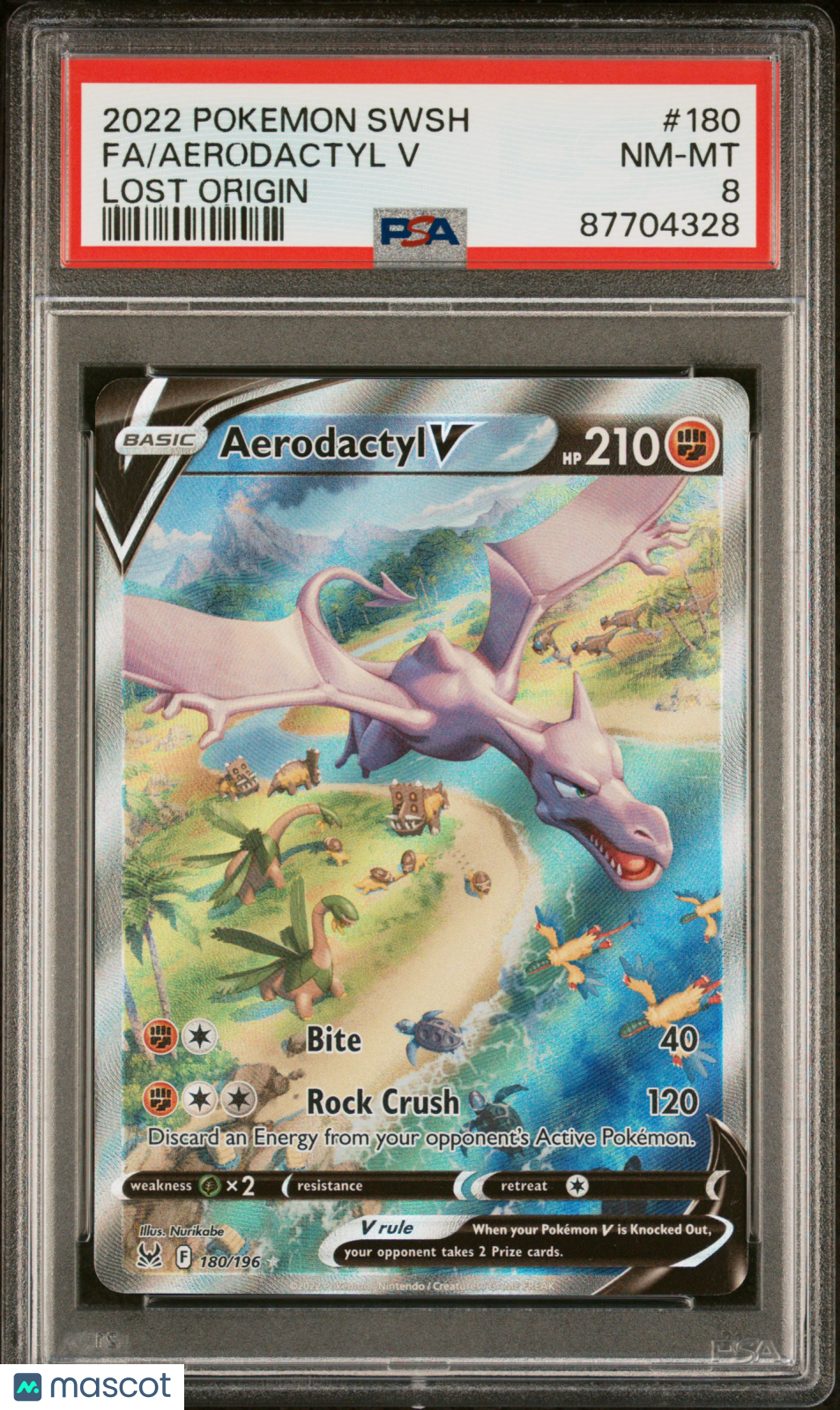 2022 Pokemon Sword & Shield Lost Origin Aerodactyl V #180 Fa Lost Origin PSA 8