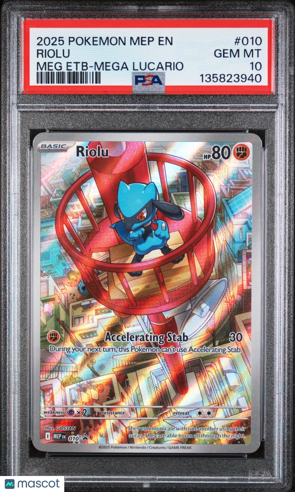 2025 Pokemon Mep EN-Me Black Star Promo Riolu #010 Meg Etb-Mega Lucario PSA 10