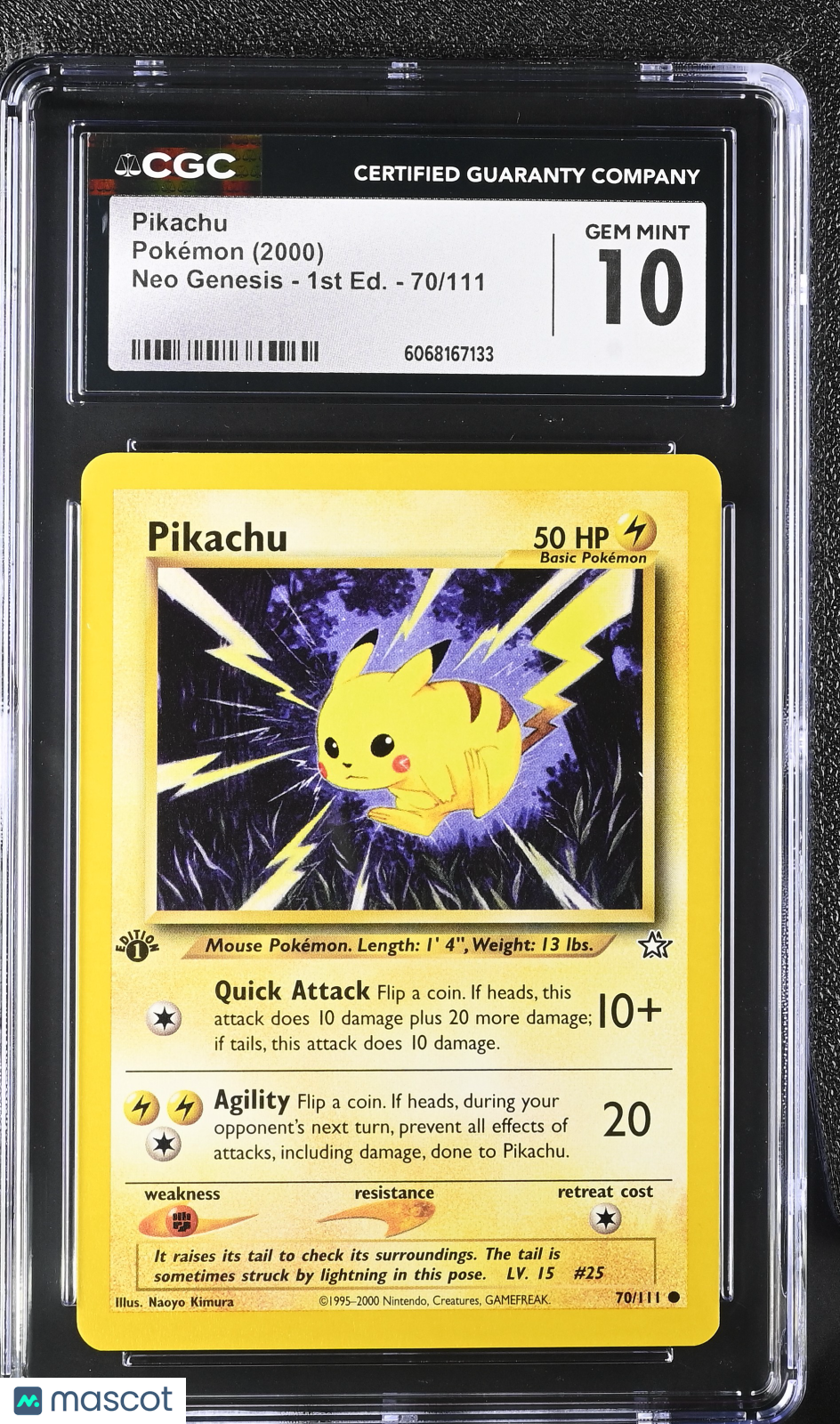 2000 Pokemon Pikachu #70/111 1st Edition CGC 10