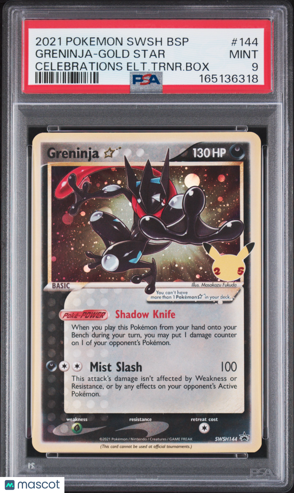 2021 Pokemon Swsh Black Star Promo Greninja-Gold Star #144 Celebrations Elt.Trnr.Box PSA 9
