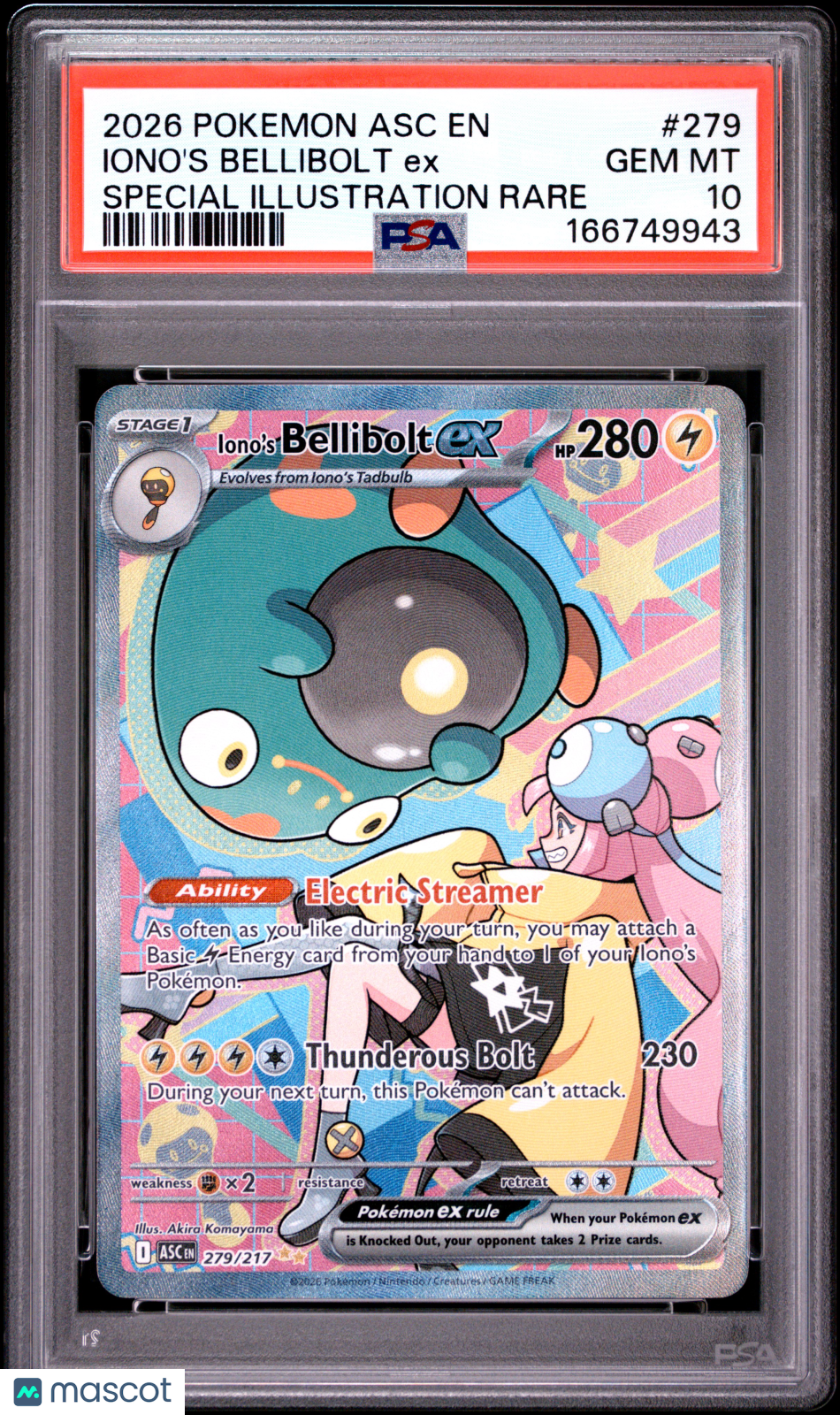2026 Pokemon Asc EN-Ascended Heroes Iono's Bellibolt EX #279 Special Illustration Rare PSA 10