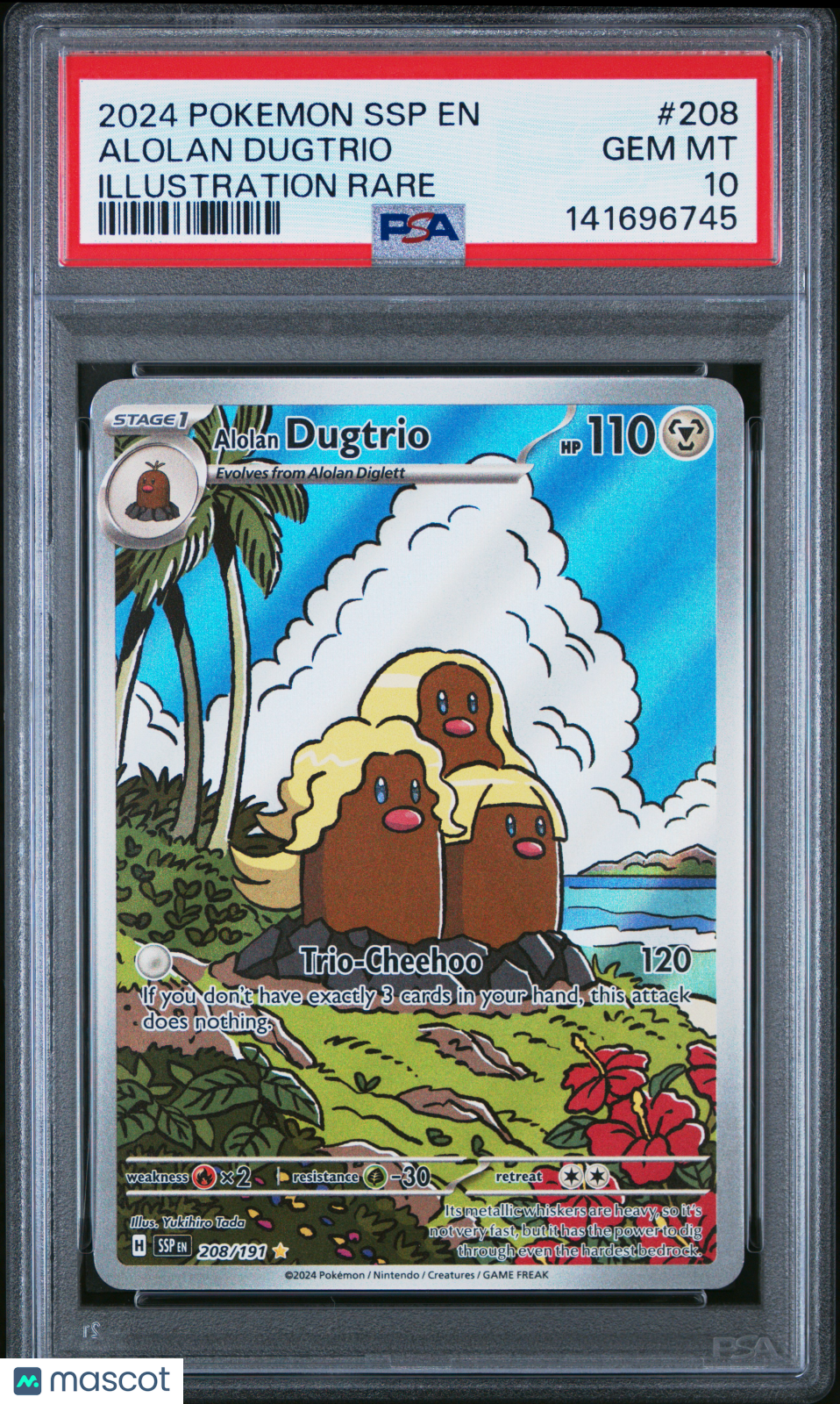 2024 Pokemon SSP EN-Surging Sparks Alolan Dugtrio #208 Illustration Rare PSA 10