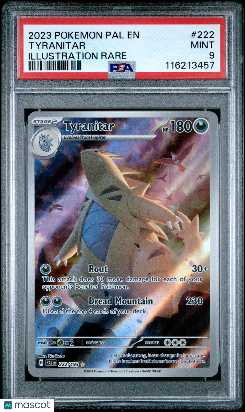 2023 Pokemon Pal EN-Paldea Evolved Tyranitar #222 Illustration Rare PSA 9