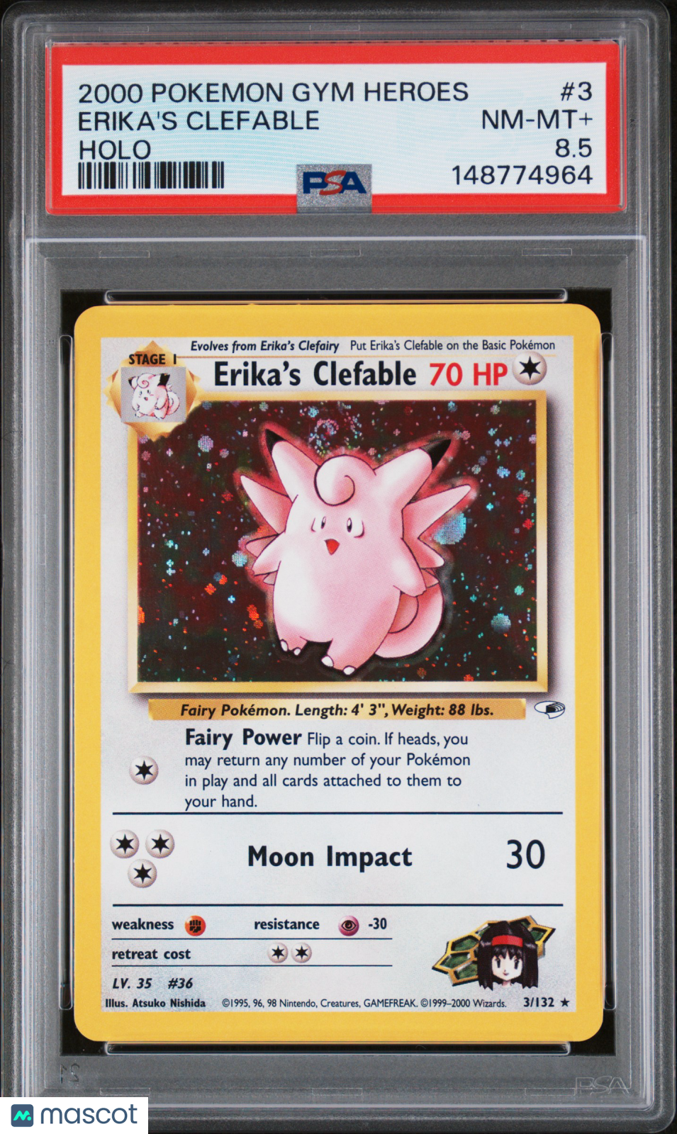 2000 Pokemon Gym Heroes Erika's Clefable #3 Holo PSA 8.5