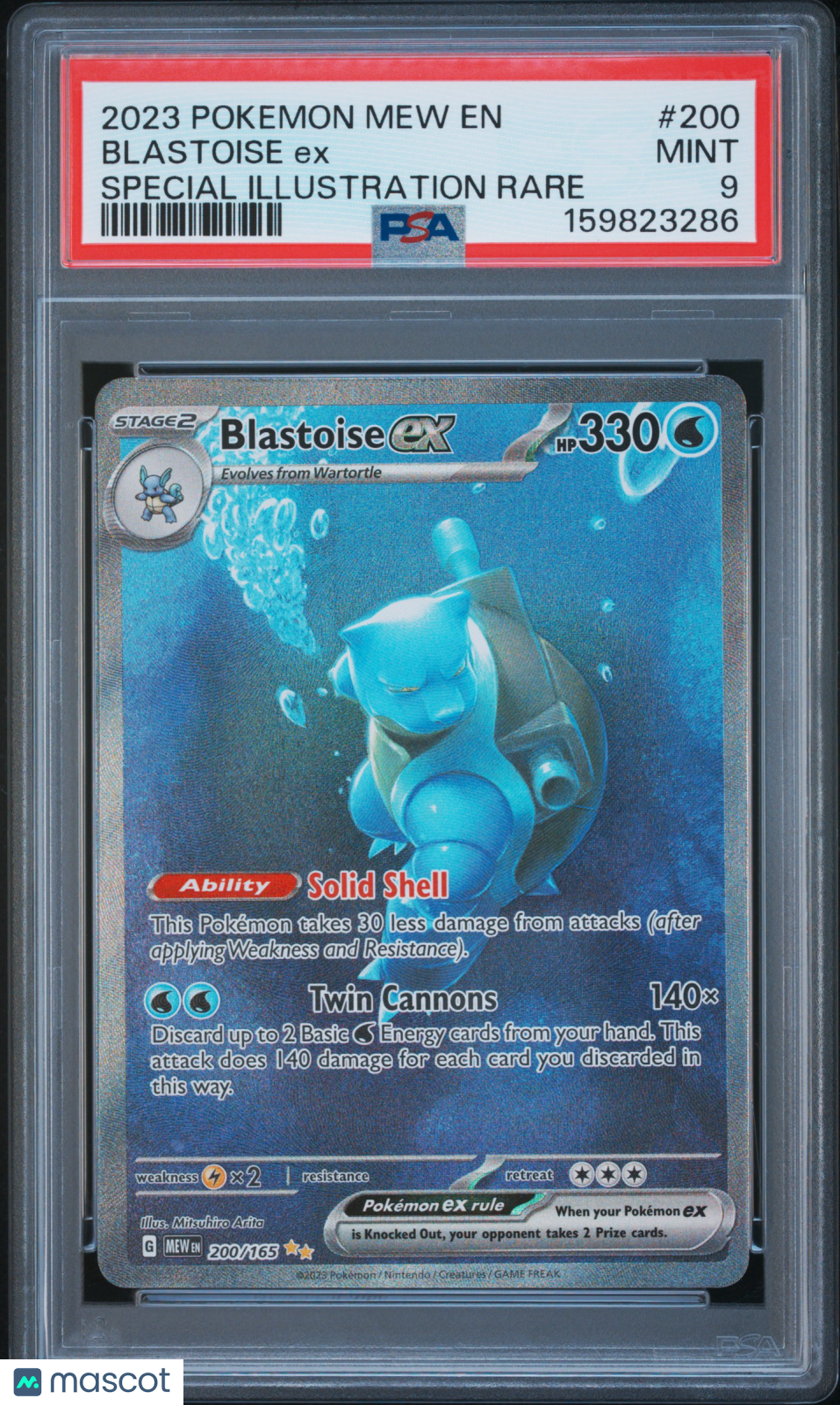 2023 Pokemon Mew EN-151 Blastoise EX #200 Special Illustration Rare PSA 9