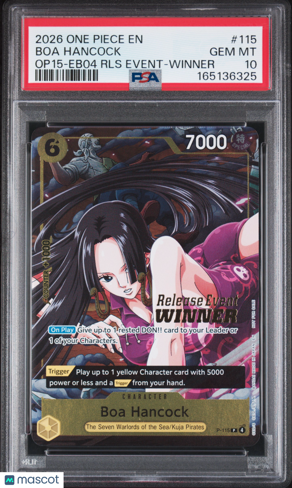 2026 One Piece Promos Boa Hancock #115 Op15-Eb04 RLS Event-Winner PSA 10