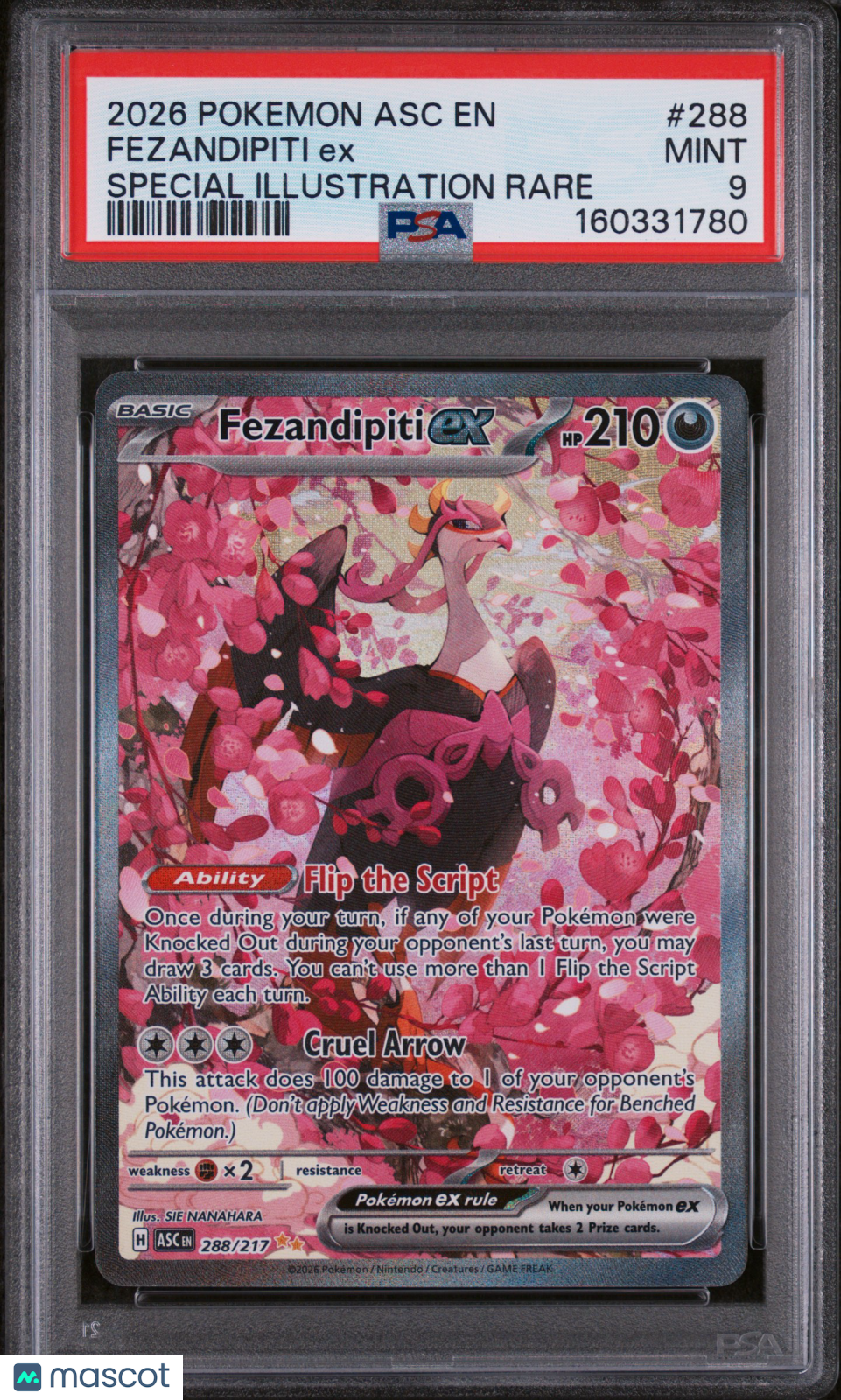 2026 Pokemon Asc EN-Ascended Heroes Fezandipiti EX #288 Special Illustration Rare PSA 9